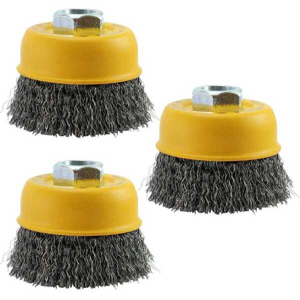 Kit 3un Escova De Aço Ondulado Tipo Copo Com Rosca M14 65mm -