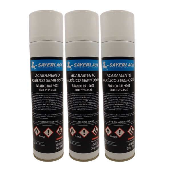 Kit 3und Spray Laca Acrílica Semi Fosca Branca 400ml Sayerlack