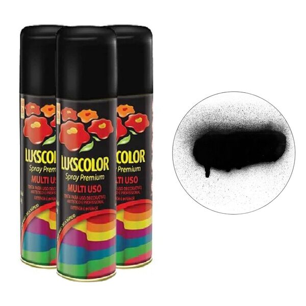Kit 3und Tinta Spray Multiuso Preto Fosco 400ml Lukscolor