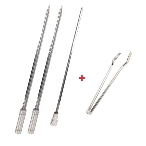 Kit 3x Espetos Espada, Coração 50cm E Pegador De Carne Inox