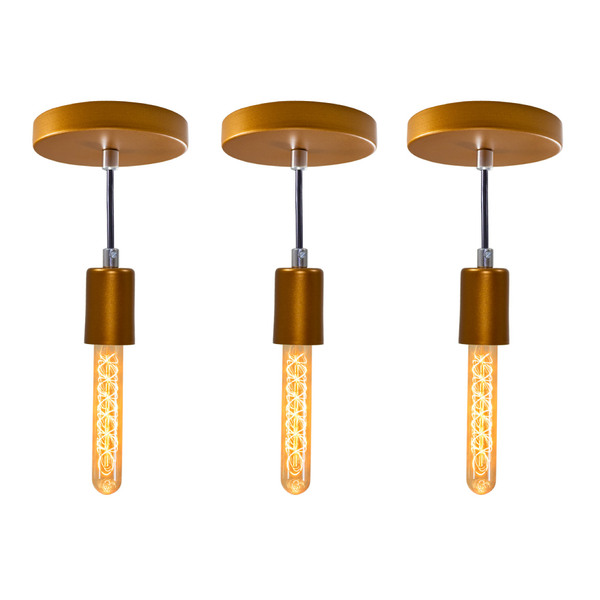 Kit 3x Pendente Tubo Cilindro Alumínio 6cm Cobre + Filamento