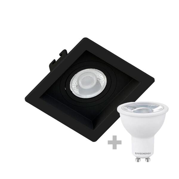Kit 40 Spot Embutir Mr16 Quadrado Recuado Preto + Lâmpada Dic