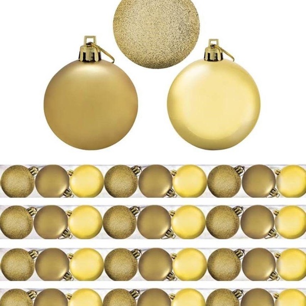 Kit 45 Bolas De Natal Mista Gliter, Fosca E Brilho Dourada 6c