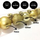 Kit 45 Mini Bolas Natal Dourada Glitter, Fosca, Lisa 3cm - Ma