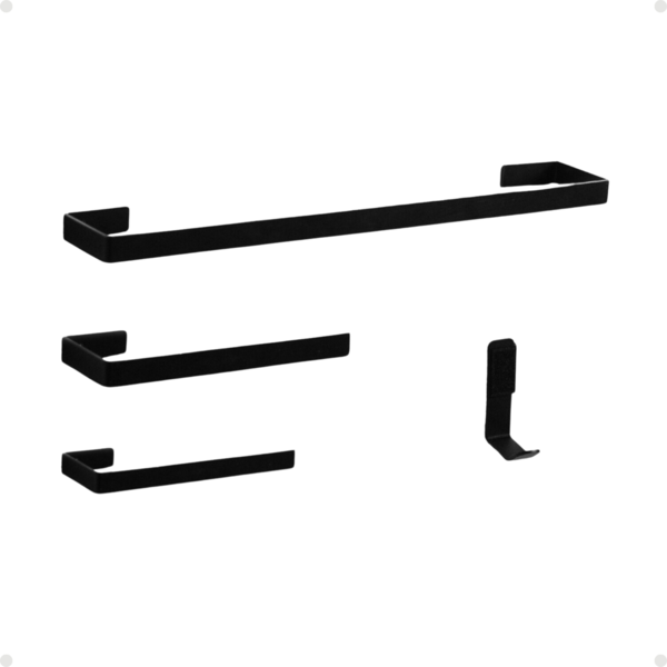 Kit 4 Acessórios Cor Preto Para Banheiro Gancho Porta Toalhas