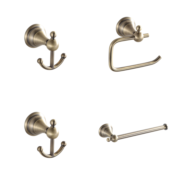 Kit 4 Acessórios Para Banheiro Lavabo Bronze Antigo Retro