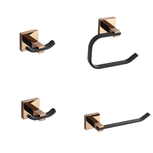 Kit 4 Acessórios Para Banheiro Lavabo Rose Com Preto