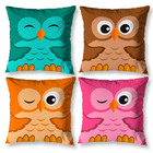 Kit 4 Almofadas 40cm X 40cm Estampada Coruja Zíper Invisível