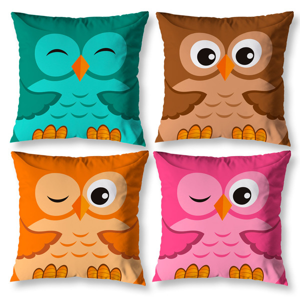 Kit 4 Almofadas 40cm X 40cm Estampada Coruja Zíper Invisível