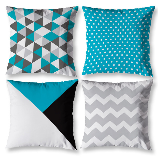 Kit 4 Almofadas 40cm X 40cm Estampada Geométrico Azul Zíper I
