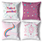 Kit 4 Almofadas 40cm X 40cm Estampada Para Meninas Unicórnio