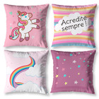 Kit 4 Almofadas 40cm X 40cm Para Meninas Unicórnios Zíper Inv