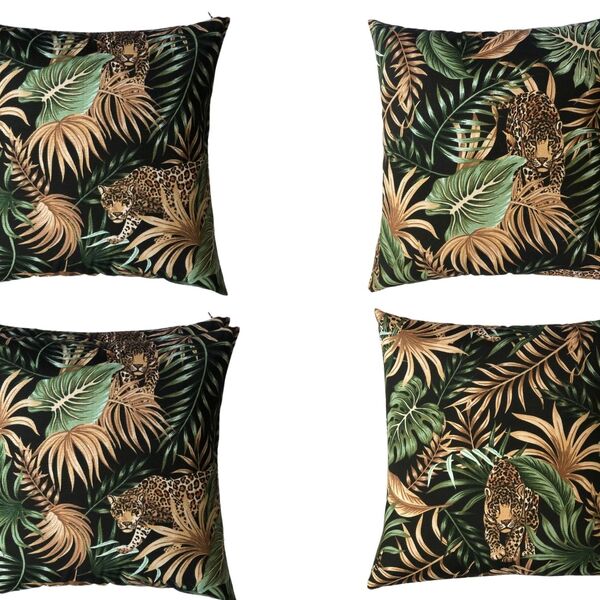 Kit 4 Almofadas Cheias Belize Impermeável Onça Fundo Preto 45