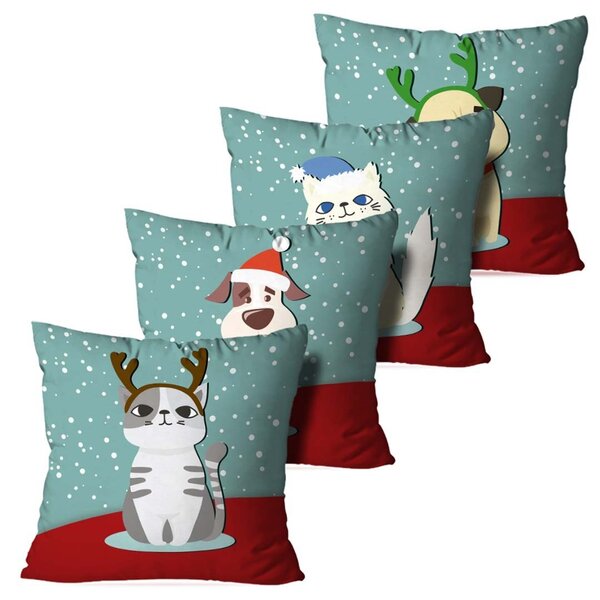 Kit 4 Almofadas De Natal Gatinhos E Cachorros Natalinos