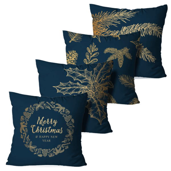 Kit 4 Almofadas De Natal Merry Christmas Gold