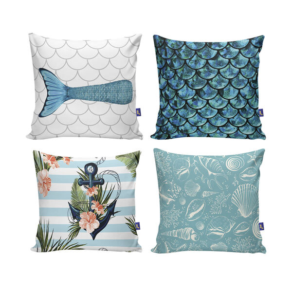 Kit 4 Almofadas Decorativas 40x40 Com Enchimento Fundo Do Mar