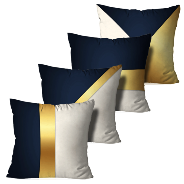 Kit 4 Almofadas Decorativas Azul Com Dourado