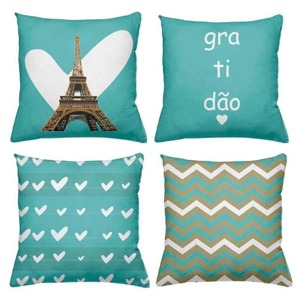 Kit 4 Almofadas Decorativas Cheias 40x40cm Gratidão