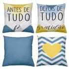 Kit 4 Almofadas Decorativas Cheias 40x40cm Gratidão Blue
