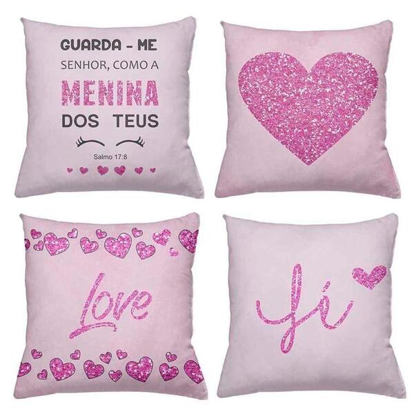 Kit 4 Almofadas Decorativas Cheias 40x40cm Menina