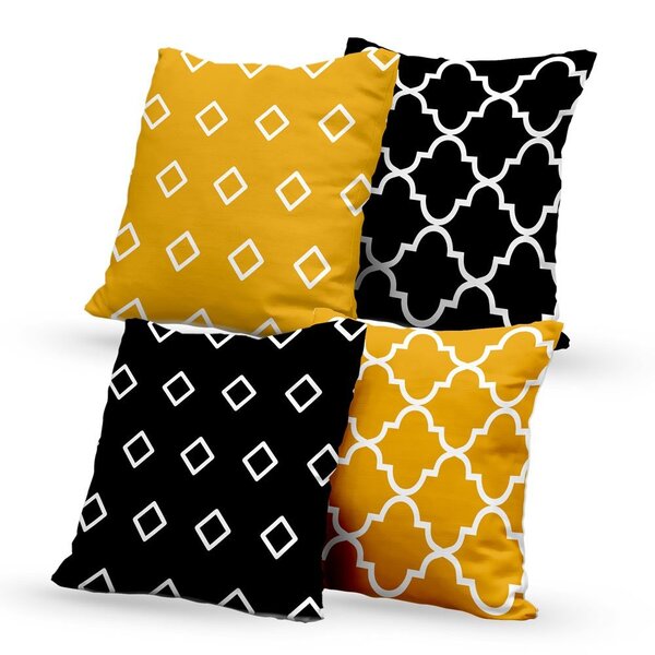 Kit 4 Almofadas Decorativas Estampa Marroquina Amarelo E Pret
