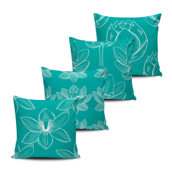 Kit 4 Almofadas Decorativas Floral Nativa Azul Tifani 45x45cm Leroy Merlin