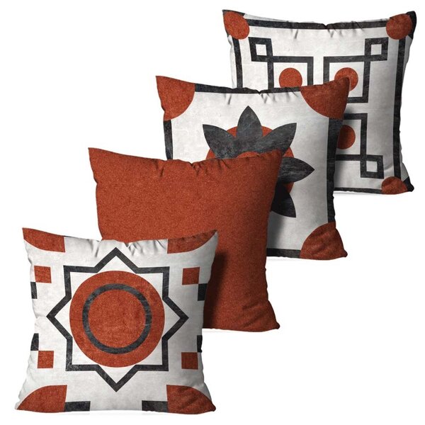 Kit 4 Almofadas Decorativas Laranja Geométrico