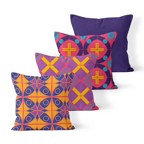 Kit 4 Almofadas Decorativas Own Azulejo Português Roxo E Amar