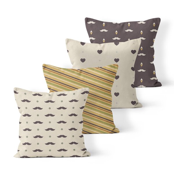 Kit 4 Almofadas Decorativas Own Bigode E Coração - 45x45 Cm