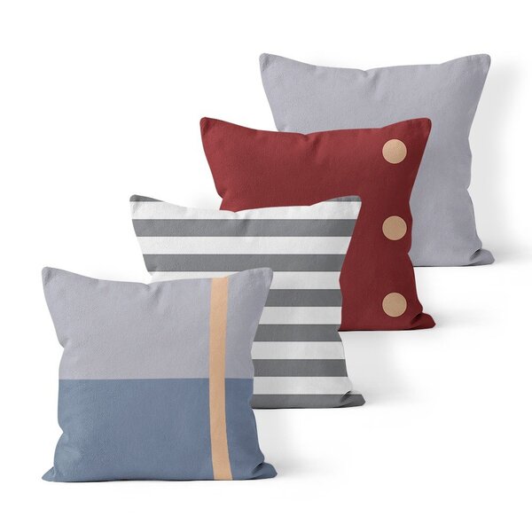 Kit 4 Almofadas Decorativas Own Bordo Com Bolinha - 45x45 Cm