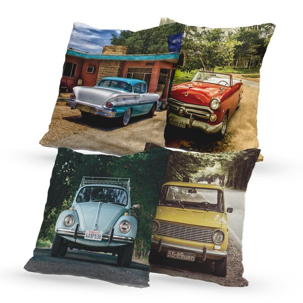 Kit 4 Almofadas Decorativas Own Carros Antigos - 45x45 Cm Tec