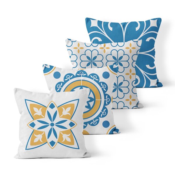 Kit 4 Almofadas Decorativas Own Flor Azul E Amarela - 45x45 Cm