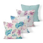 Kit 4 Almofadas Decorativas Own Folhas Azul E Rosa - 45x45 Cm