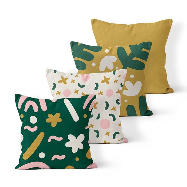 Kit 4 Almofadas Decorativas Own Fundo Verde Com Estampa Abstr