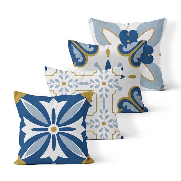 Kit 4 Almofadas Decorativas Own Geométricas Azulejo Azul E Do