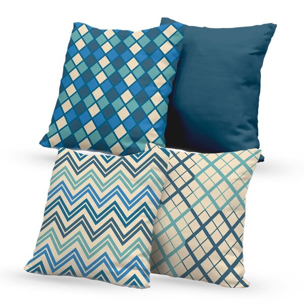 Kit 4 Almofadas Decorativas Own Geométricas Bege E Azul - 45x