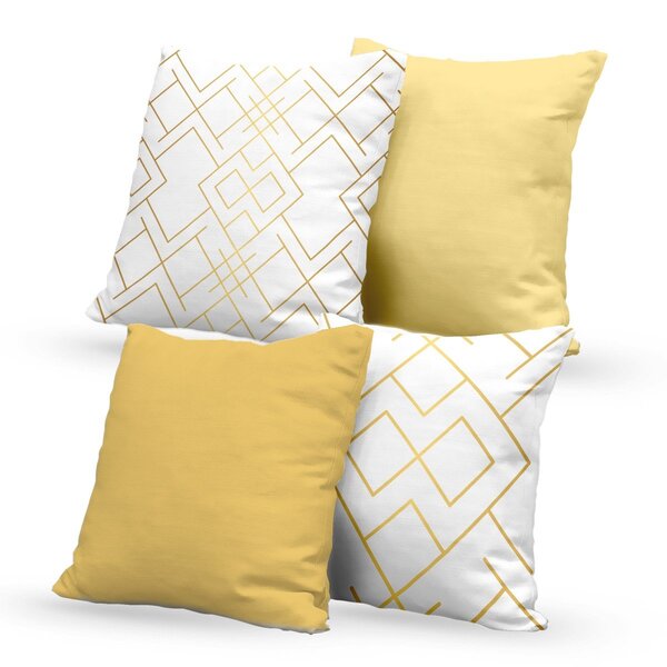 Kit 4 Almofadas Decorativas Own Geométricas Branca Gold - 45x