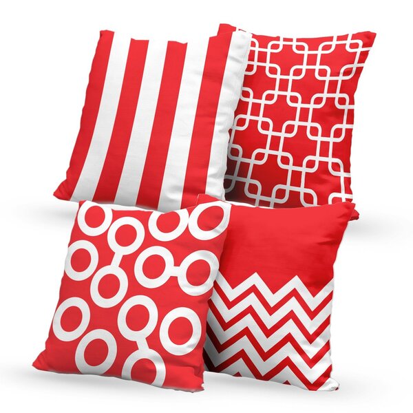 Kit 4 Almofadas Decorativas Own Geométricas E Listras Vermelh
