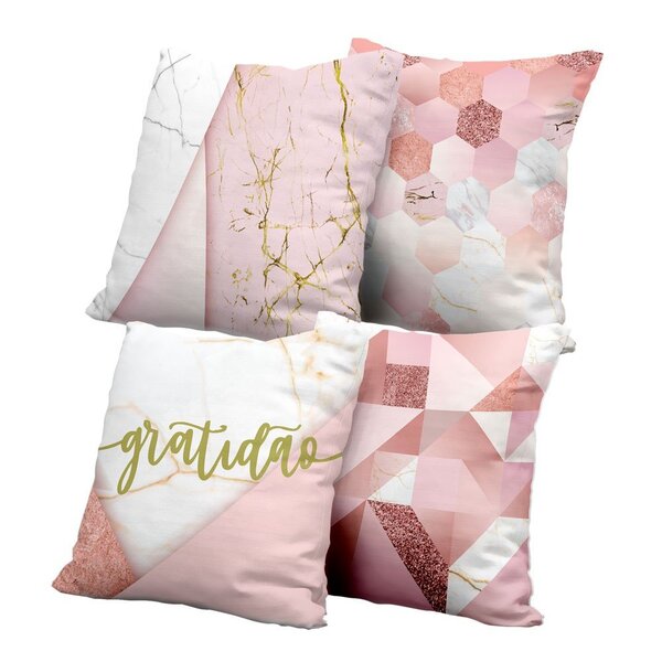 Kit 4 Almofadas Decorativas Own Gratidão Rosa E Mármore - 45x