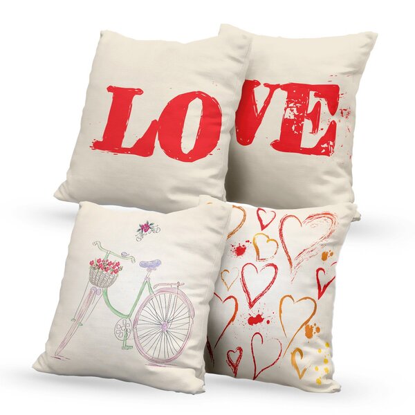 Kit 4 Almofadas Decorativas Own Love E Corações  - 45x45 Cm T