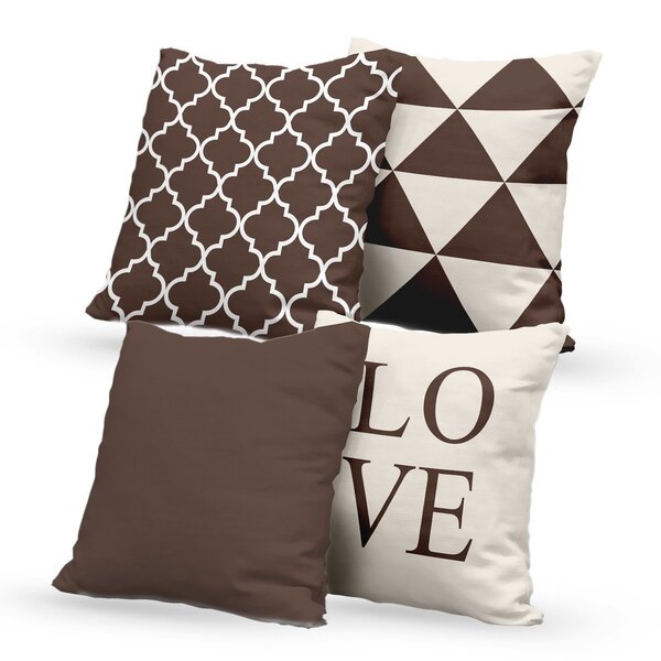 Kit 4 Almofadas Decorativas Own Marrom Love - 45x45 Cm