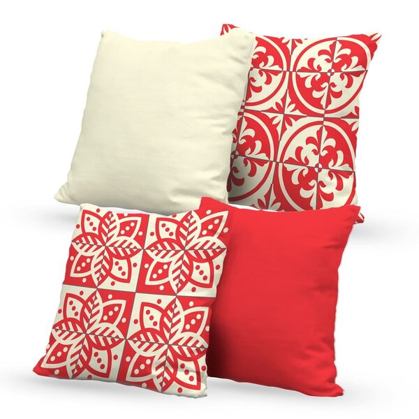 Kit 4 Almofadas Decorativas Own Mosaicos Vermelha E Branca -