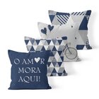 Kit 4 Almofadas Decorativas Own O Amor Mora Aqui Azul - 45x45