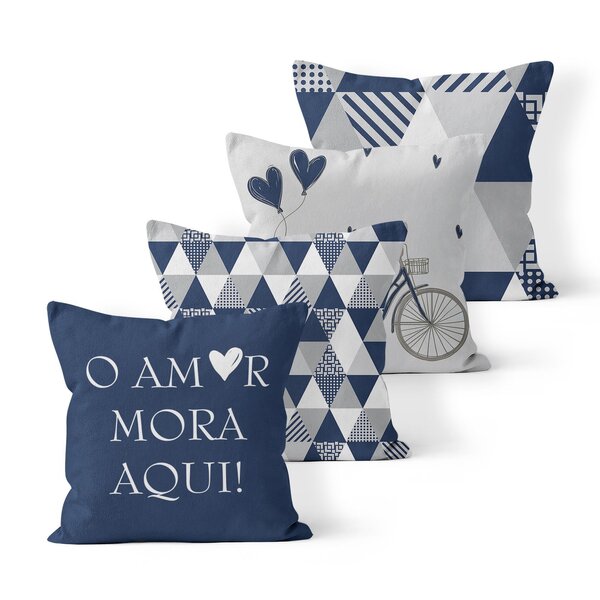 Kit 4 Almofadas Decorativas Own O Amor Mora Aqui Azul - 45x45
