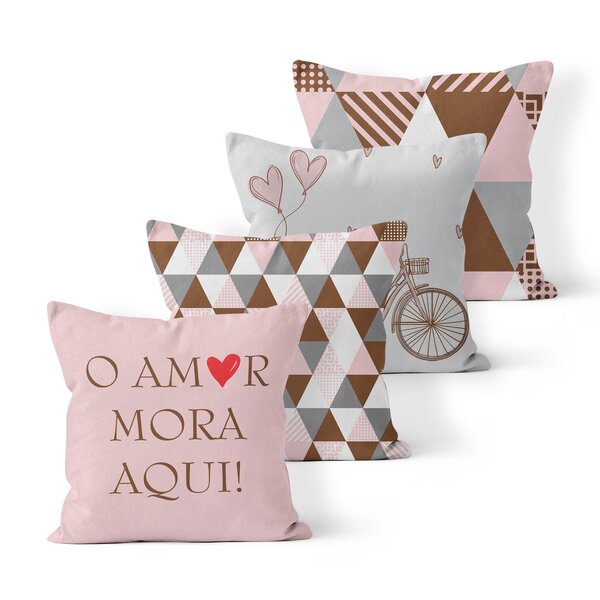 Kit 4 Almofadas Decorativas Own O Amor Mora Aqui Rosa E Marro