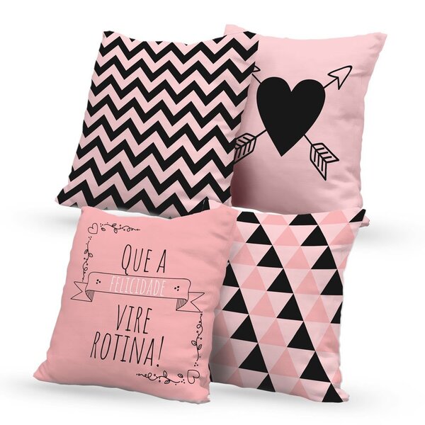 Kit 4 Almofadas Decorativas Own Que A Felicidade Vire Rotina
