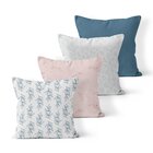 Kit 4 Almofadas Decorativas Own Ramos E Lisa Azul - 45x45 Cm