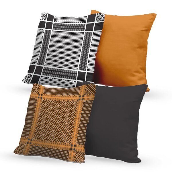Kit 4 Almofadas Decorativas Own Xadrez Preto E Caramelo - 45x