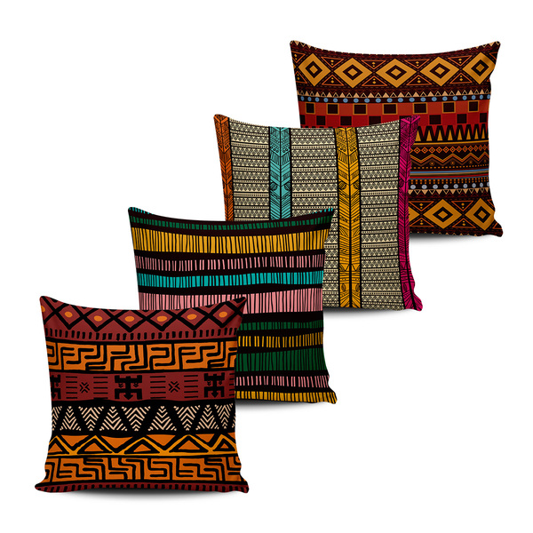 Kit 4 Almofadas Estampas Etnicas Africanas Colors 45x45cm