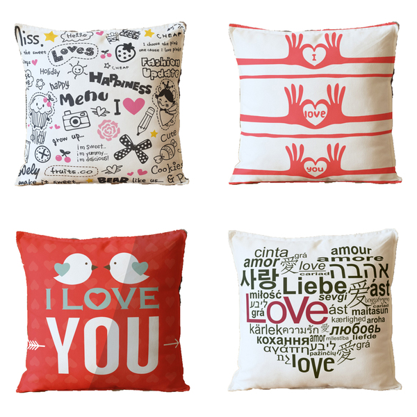 Kit 4 Almofadas Para Sofá Sala Cheia 40x40 I Love You Branco